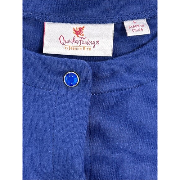 Quacker Factory Cardigan Blue Large Fall Scarecrow Pumpkin Sunflower Embroidered - Picture 6 of 9